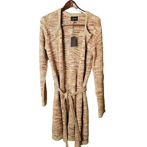 NWT La Fee Verte Tie Long Cardigan Long Sleeve Mixed Colors Chunky Aztec Sz M/L